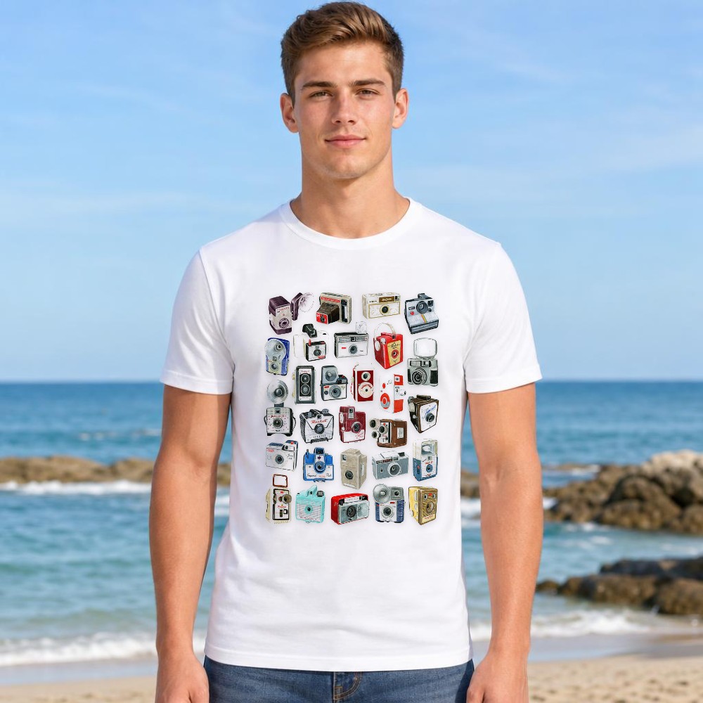 Camiseta Gráfica Masculina Col - Collectible Vintage Cameras avaliação e preço